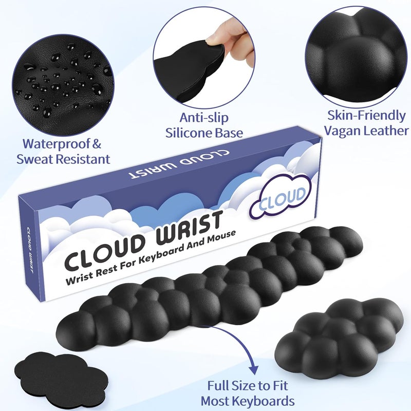 Sushret Cloud Wrist Rest for Keyboard and Mouse, Memory Foam PU Leather Keyboard Wrist Rest with Ergonomic Support, Non-Slip Base, Cute Arm Rest Pad & Palm Cushion, Office Desk Accessory, Black - Image 5